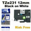 Compatible Brother TZe231 12mm Black Text On White Tape - 8 metres