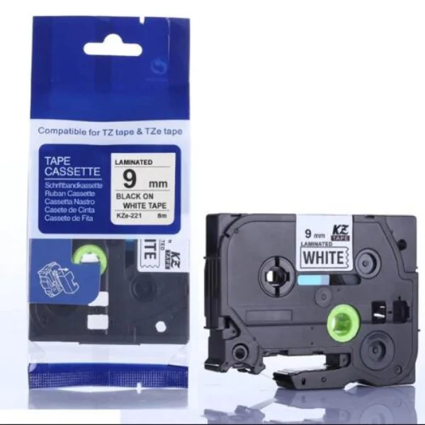 Compatible Brother Tze221 9mm Black Text On White Tape - 8 metres