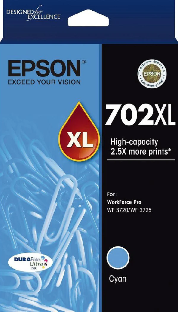 Epson 702XL High Capacity Cyan Ink Cartridge genuine